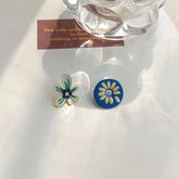 Flaxmaker Asymmetric Flower Design Earrings